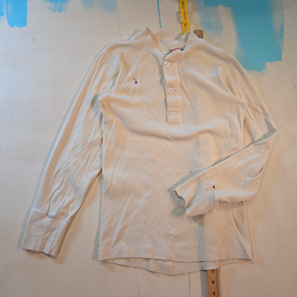 Vtg 90s Thrashed‎ Thermal Henley T Shirt LS Goth Crust Rap Grunge White M 17x28